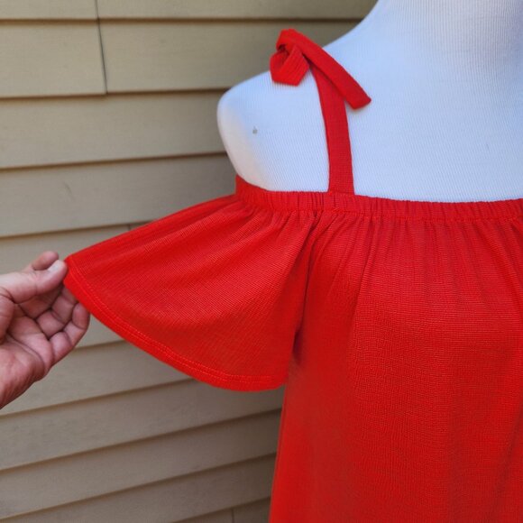 Green Envelope Red Short Dress Off-the-Shoulder Tie Straps Solid - Picture 5 of 12